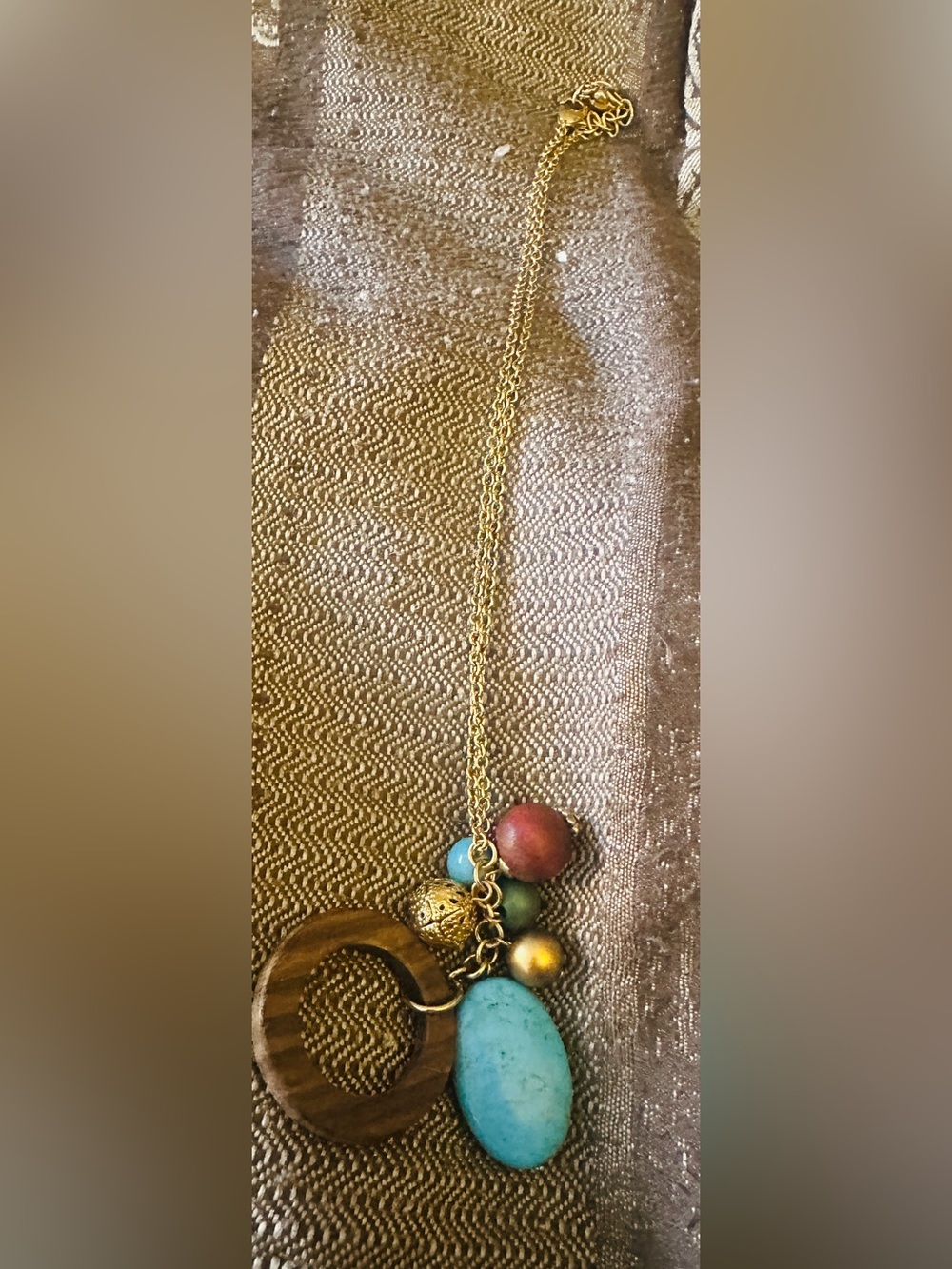 Necklace Gold Chain Multicolor Turquoise Bead Charms
